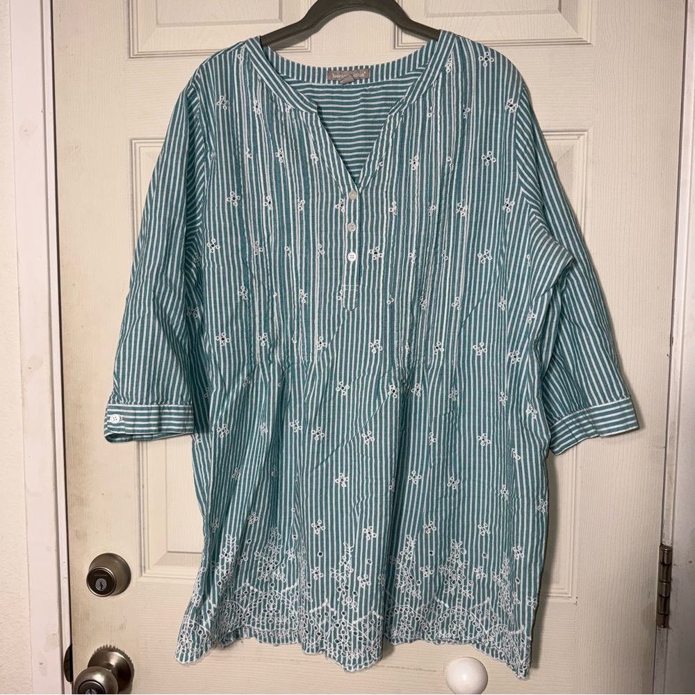 Woman Within Teal and White Striped Tunic Sz 18/20